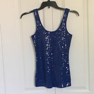 Express blue shinny tank top dress up or down S
